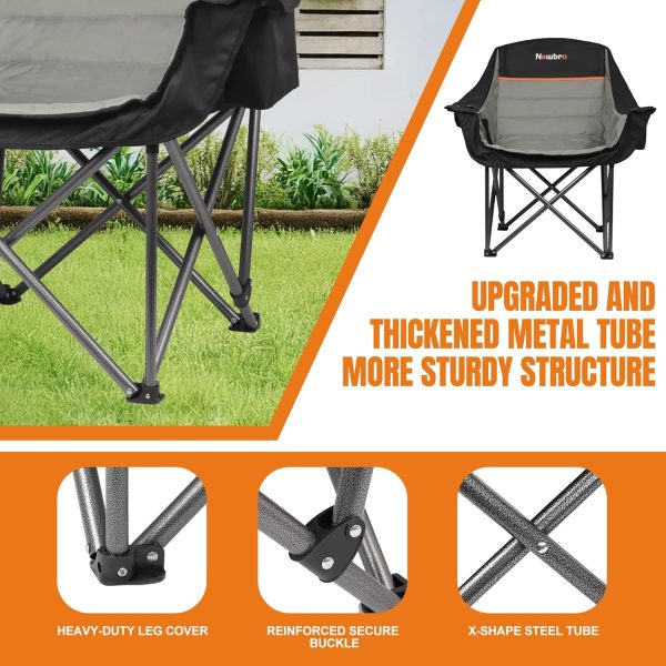 2 Pack Big Heavy Duty Camping Chairs with Cooler Bags, XL Fully Padded Folding Portable Camping Chairs for Adults, Oversized Outdoor Patio Lawn Chair with Arm Cup Holder Supports 450lbs - Image 5