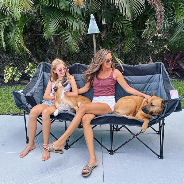 3 Person Camping Chairs Folding Double Camping Chair Portable Oversized Loveseat Padded Camp Chair Heavy Duty Camping Couch for Adults Outdoor Lawn with Two Cup Holders and Carry Bag - Image 4