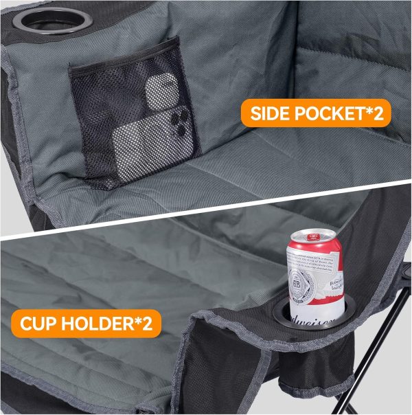 3 Person Camping Chairs Folding Double Camping Chair Portable Oversized Loveseat Padded Camp Chair Heavy Duty Camping Couch for Adults Outdoor Lawn with Two Cup Holders and Carry Bag - Image 5