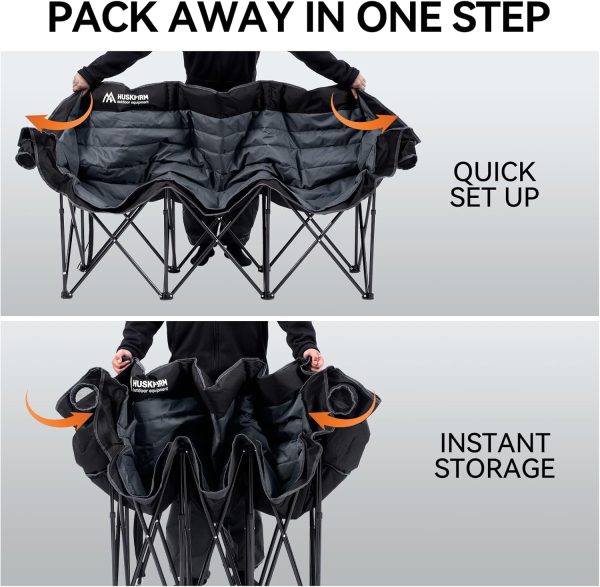 3 Person Camping Chairs Folding Double Camping Chair Portable Oversized Loveseat Padded Camp Chair Heavy Duty Camping Couch for Adults Outdoor Lawn with Two Cup Holders and Carry Bag - Image 8