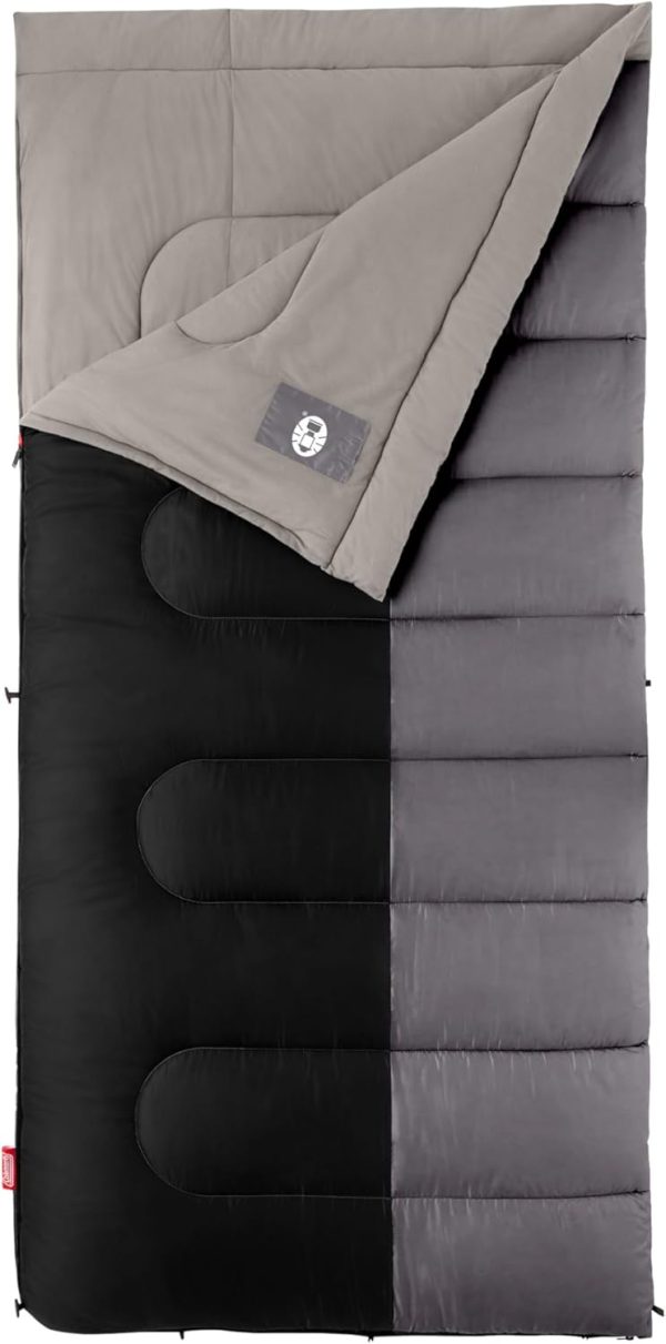 Coleman Biscayne Big & Tall 40°F Sleeping Bag, Fits Adults up to 6ft 4in Tall, No-Snag Zipper with Stuff Sack, Machine Washable