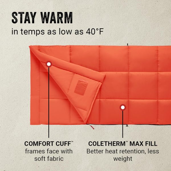 Coleman Kompact 20°F/30°F/40°F Sleeping Bag, Cool-Weather Adult Sleeping Bag with Heat Retention, Stuff Sack, & Snag-Free Zipper, Great for Camping, Sleepovers, Guests & More - Image 3